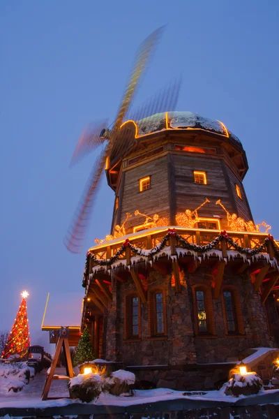 Windmill with christmass decorations — Stock Photo, Image