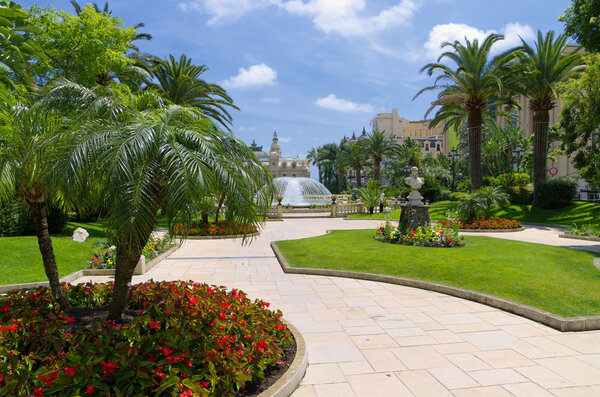 Garden and fountain near the Casino in Monaco