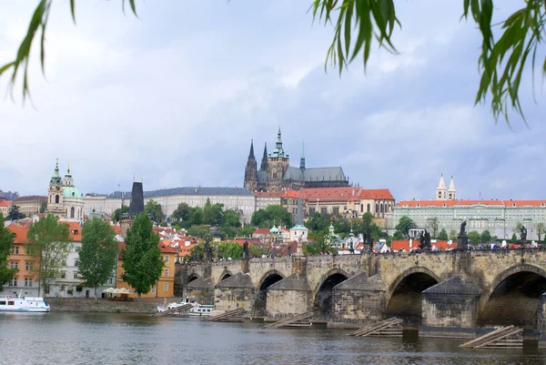 Prag, Prag Kalesi ve charles Köprüsü — Stok fotoğraf