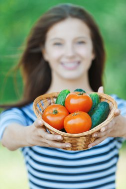 Beautiful woman basket vegetables clipart