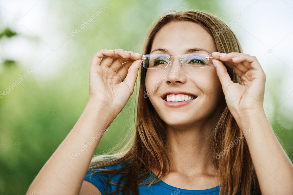 Portrait charming young woman glasses