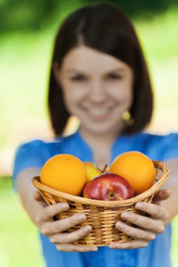 Beautiful girl basket fruit clipart