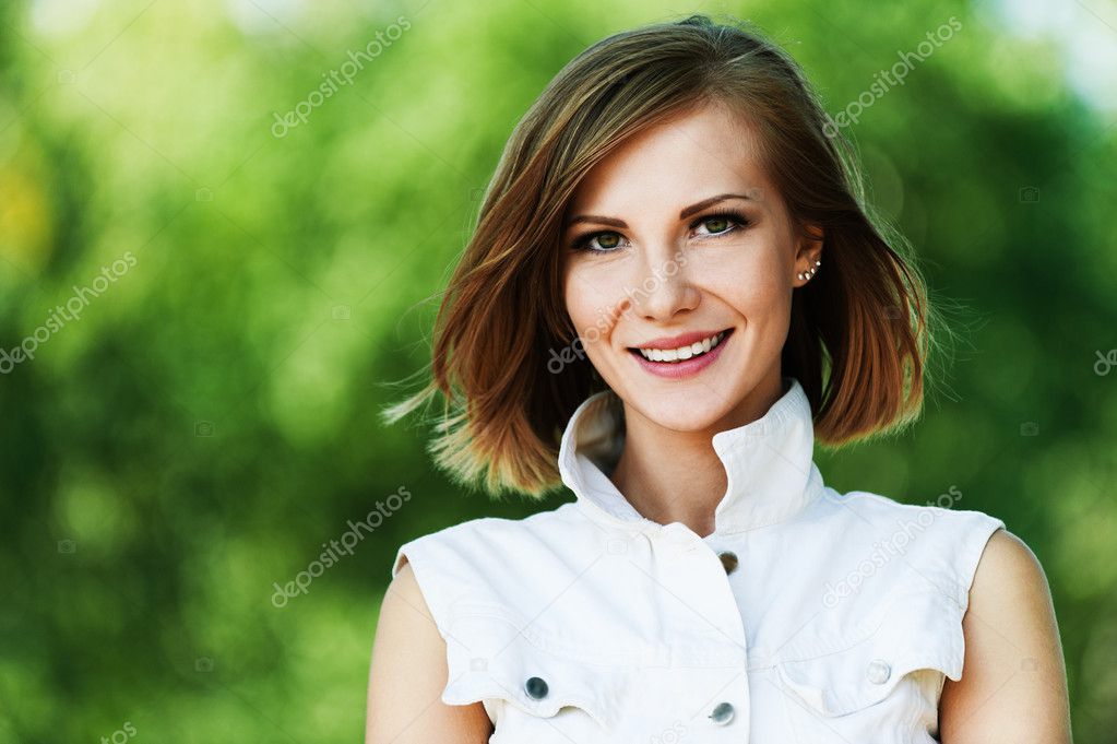 Portrait young charming short-haired woman
