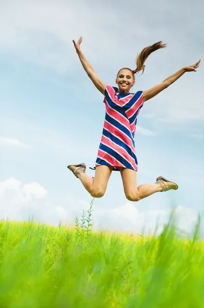 Woman jumps up — Stock Photo, Image