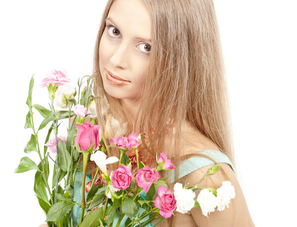 Beautiful woman with flowers. Fashion photo