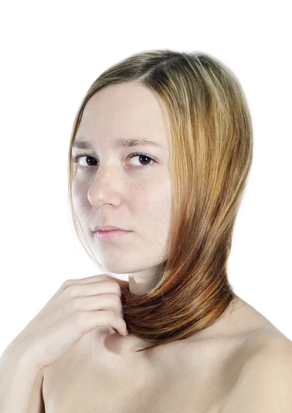 Vonzó nő portré fehér háttér — Stock Fotó