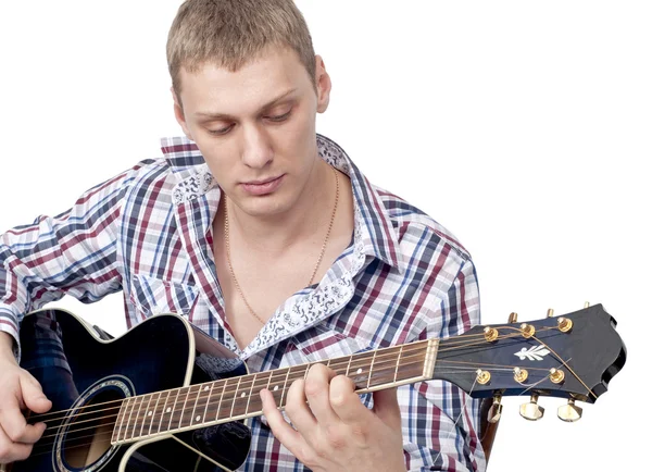Hezký mužský model s blue kytara — Stock fotografie