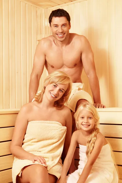 Family in the sauna — Stock Photo, Image