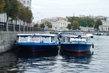 Pleasure river boats in St. Petersburg clipart