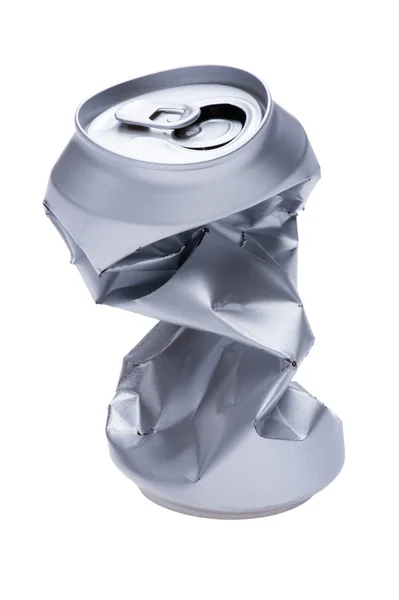 Lata de bebida enrugada em branco — Fotografia de Stock