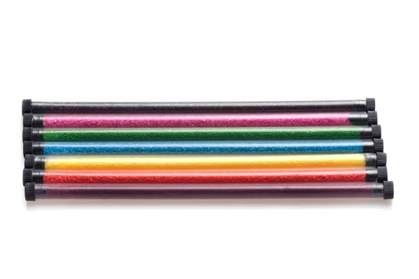 Tubi con sabbia colorata per la creatività — Foto Stock
