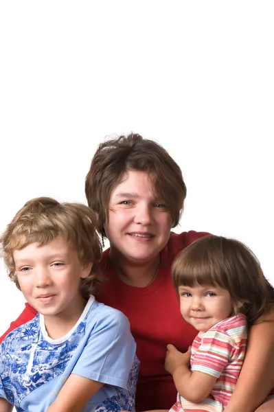Portrait mothers with children on white — Stock Photo, Image