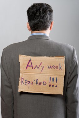 Man with cardboard sign Any work clipart