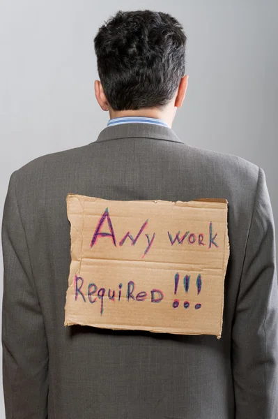 Man with cardboard sign Any work — Stock Photo, Image