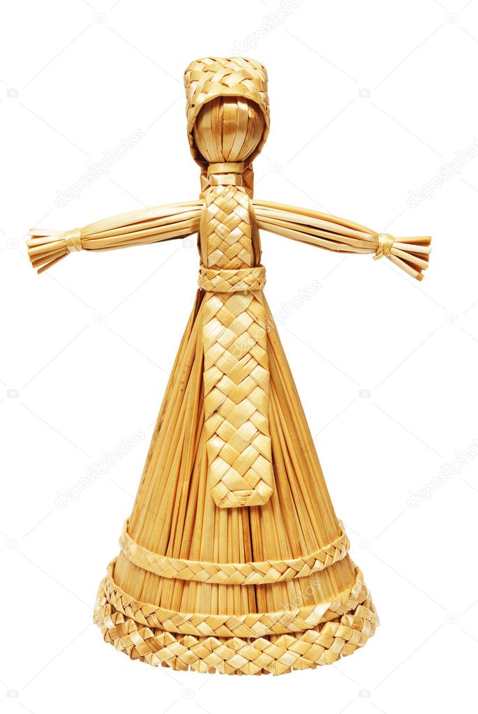 Straw doll over white background