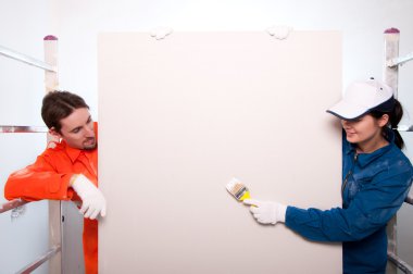 Construction workers painting clipart