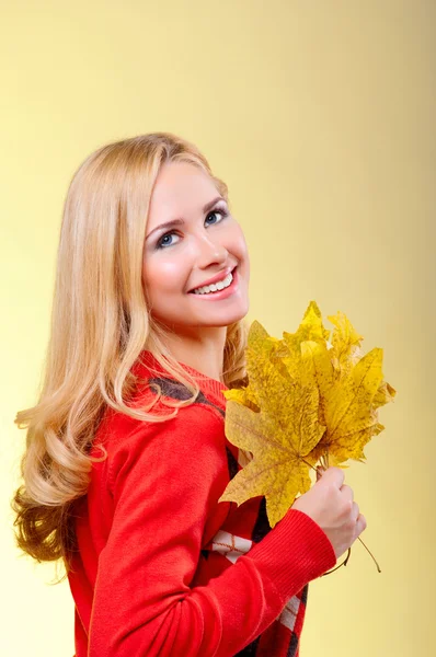 Herfst portret van jonge mooie vrouw — Stockfoto