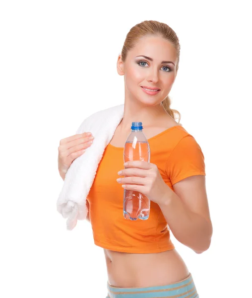 Young smiling woman with bottle — Stock Photo, Image