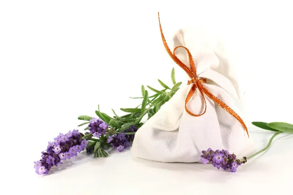 Lavender flowers with bag — Stock Photo, Image