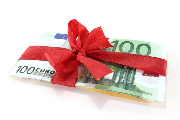 Euro notes with red ribbon — Stock Photo, Image
