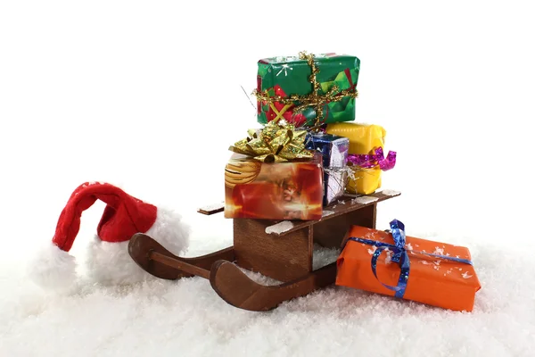 雪橇、 圣诞礼品 — 图库照片