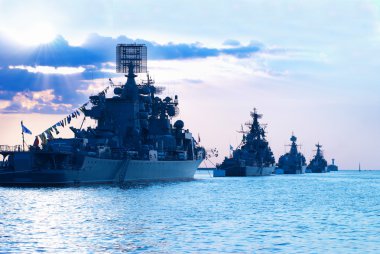 Row of military ships clipart