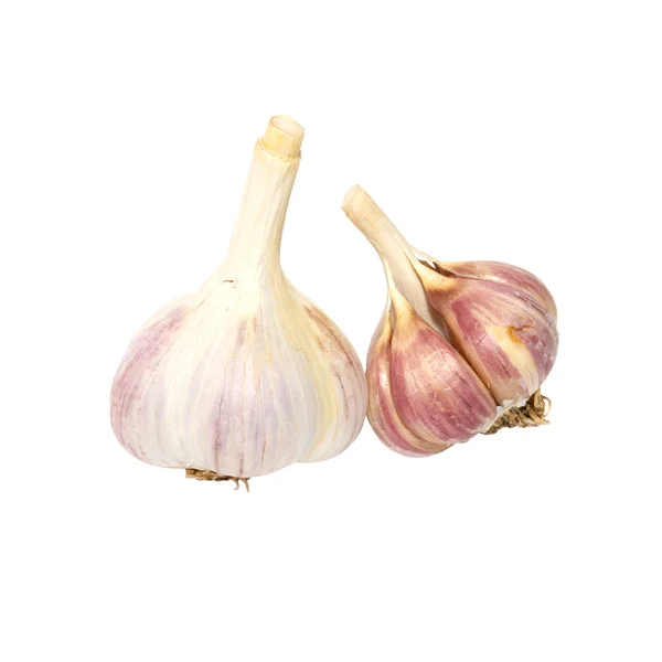 Two garlic cloves isolated on white. — Stock Photo, Image