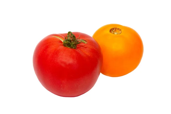 Pomodori freschi rossi e gialli isolati su bianco . — Foto Stock