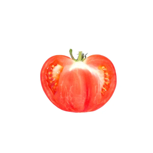 Eine Hälfte frische Tomaten isoliert auf weiß. — Stockfoto