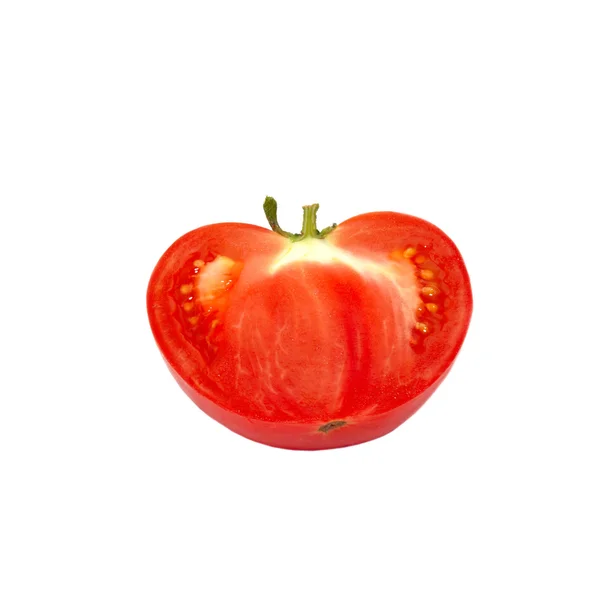 Taze domates üzerinde beyaz izole yarısı. — Stok fotoğraf