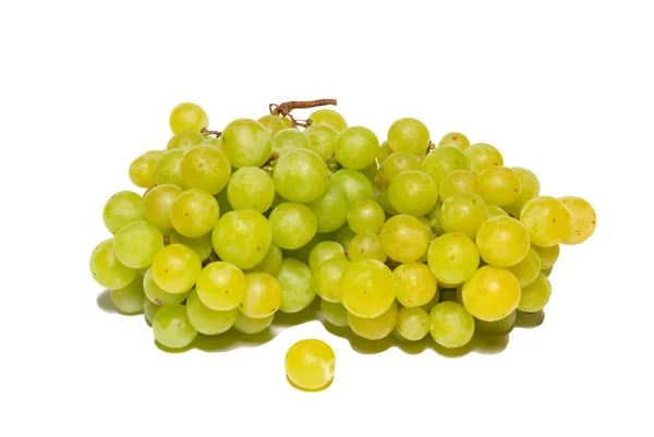 Groene druiven geïsoleerd op wit. — Stockfoto