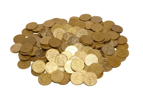 Δέσμη των χρυσών νομισμάτων που απομονώνονται σε λευκό. — Φωτογραφία Αρχείου
