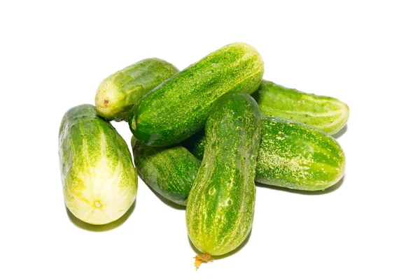 Many green cucumbers isolated on white. — Stock Photo, Image