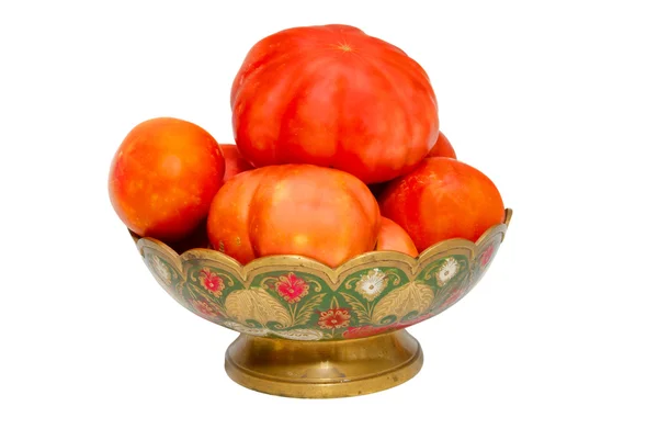 Tomaten in lackiertem Teller isoliert auf weiß. — Stockfoto