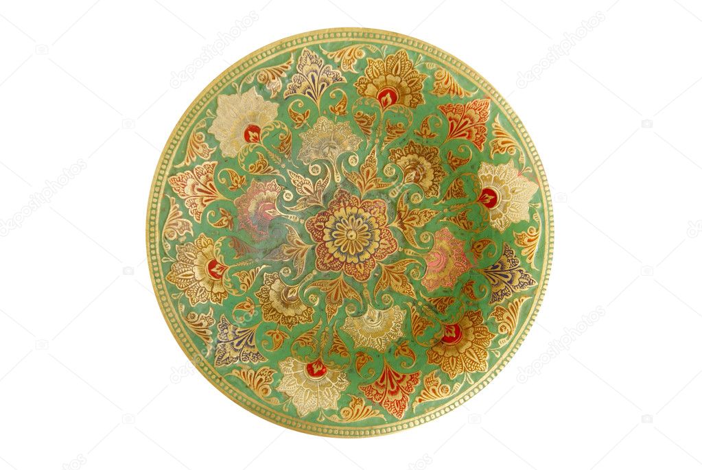 Painted metal plate isolated on white.