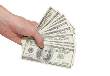 Money dollars in the hand isolated on white. clipart