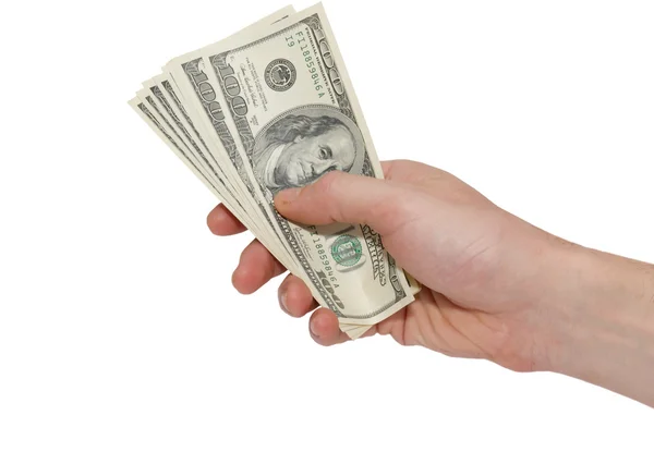 Гроші долари в руці ізольовані на білому . — стокове фото