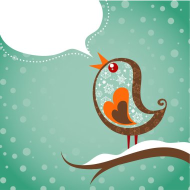 Retro Christmas background with bird clipart