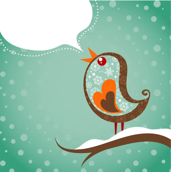 Retro Noel arka plan ile kuş — Stok Vektör