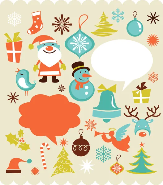Retro jul bakgrund med samling av ikoner — Stock vektor