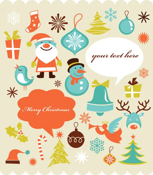 Retro Christmas background with collection of icons — Stock Vector