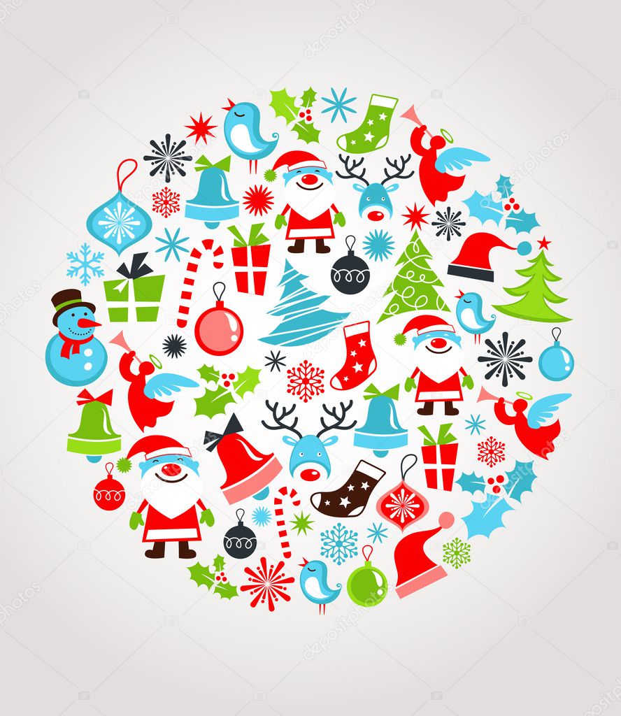 Christmas background with set of icons