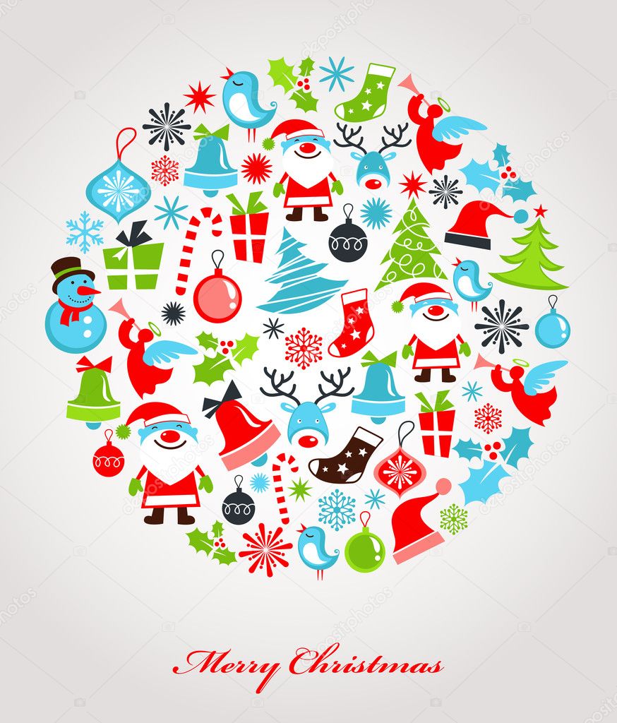 Christmas background with set of icons
