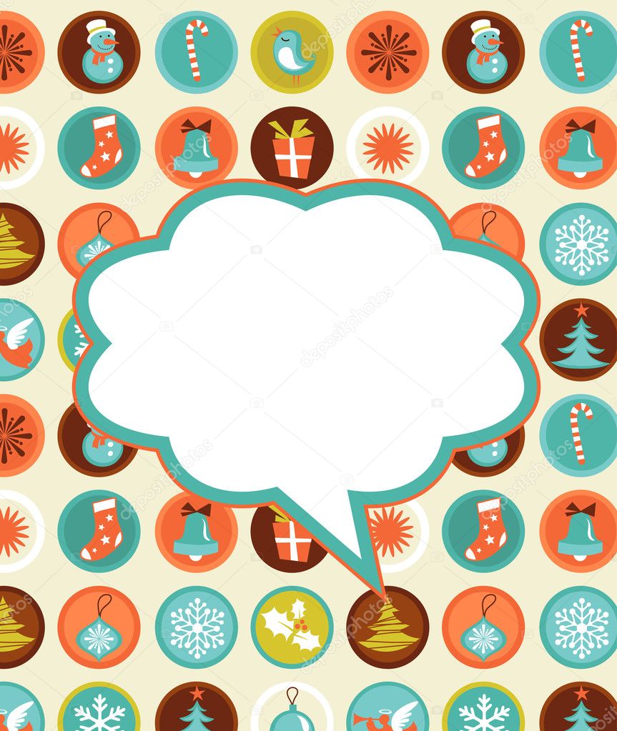 Retro Christmas background with collection of icons