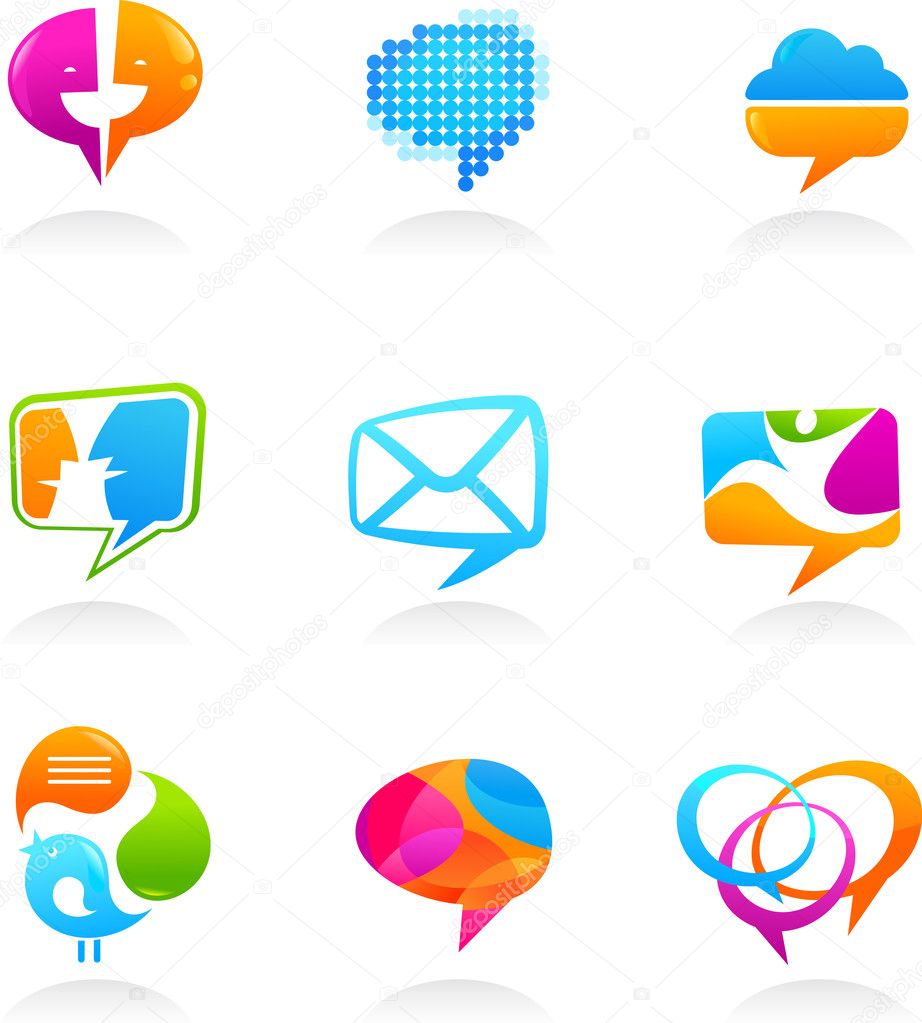Collection of social media and speech bubbles icons
