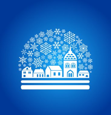 Snow globe with a town and snowflakes clipart