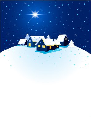 Christmas card with night town and snow clipart