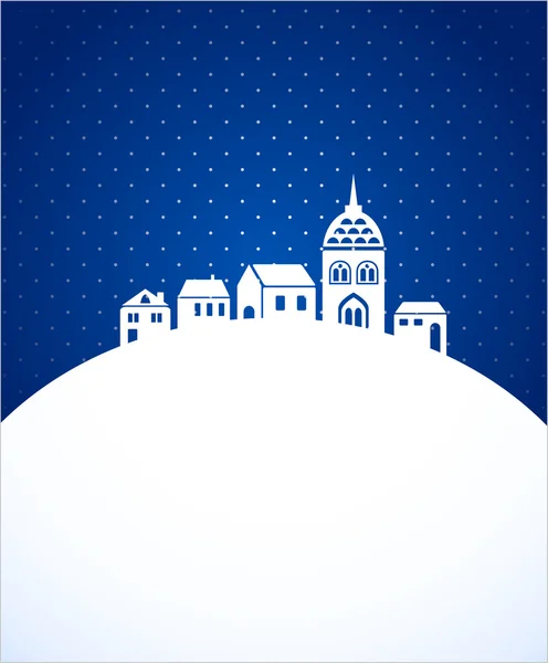 Tarjeta de Navidad con ciudad nocturna y nieve — Archivo Imágenes Vectoriales