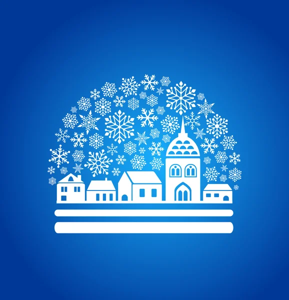 Snow globe with a town and snowflakes — Stock Vector