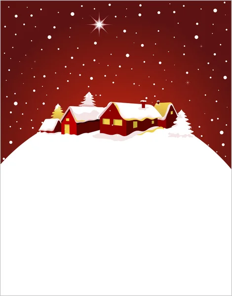 Cartão de Natal com cidade noturna e neve — Vetor de Stock